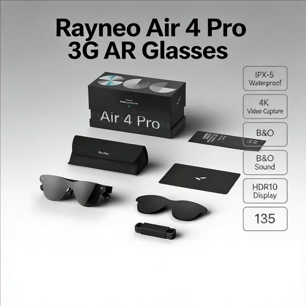 Rayneo Air 4 Pro 3G AR Glasses IPX-5 Waterproof, 4K Video Capture, B&O Sound, HDR10 Display, 135" Virtual Screen