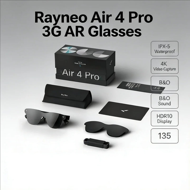 Rayneo Air 4 Pro 3G AR Glasses IPX-5 Waterproof, 4K Video Capture, B&O Sound, HDR10 Display, 135" Virtual Screen